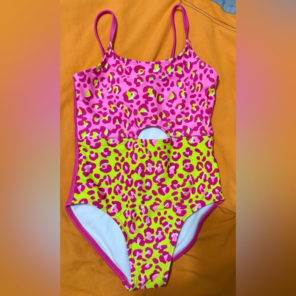 Cat & Jack Neon Yellow and Hot Pink Leopard One-Piece Swimsuit